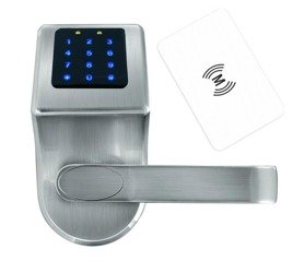 Kování s kontrolou přístupu ''EURA'' ELH-80B9 SILVER s dotykovou klávesnicí, SMS ovládáním, čtečkou Mifare, modulem Bluetooth a univerzální roztečí upevňovacích šroubů